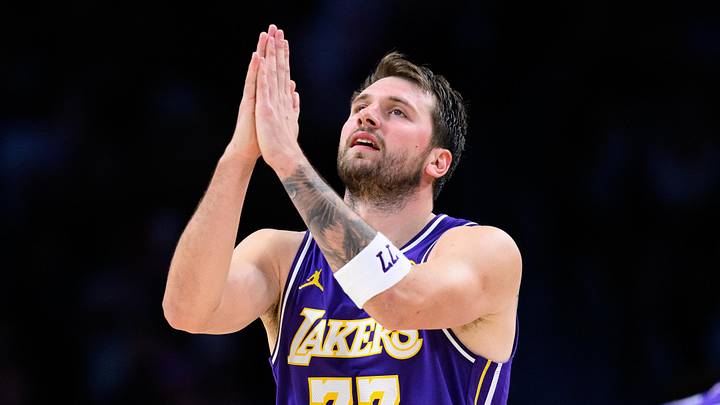 Mar 27, 2026; Los Angeles, California, USA; Los Angeles Lakers guard Luka Doncic (77) gestures during the second half against the Brooklyn Nets at Crypto.com Arena. Mandatory Credit: William Liang-Imagn Images Mar 27, 2026; Los Angeles, California, USA; Los Angeles Lakers guard Luka Doncic (77) gestures during the second half against the Brooklyn Nets at Crypto.com Arena. Mandatory Credit: William Liang-Imagn Images