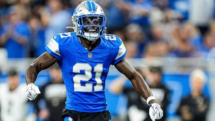Detroit Lions cornerback Roger McCreary (21) celebrates a play against New Orleans Saints Detroit Lions cornerback Roger McCreary (21) celebrates a play against New Orleans Saints