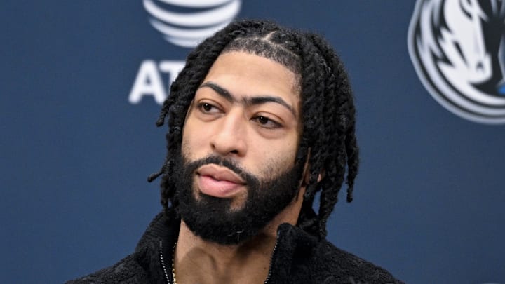 Feb 7, 2025; Dallas, TX, USA; Dallas Mavericks forward Anthony Davis speaks to the media during a press conference at the Dallas Mavericks practice facility. Mandatory Credit: Jerome Miron-Imagn Images Feb 7, 2025; Dallas, TX, USA; Dallas Mavericks forward Anthony Davis speaks to the media during a press conference at the Dallas Mavericks practice facility. Mandatory Credit: Jerome Miron-Imagn Images