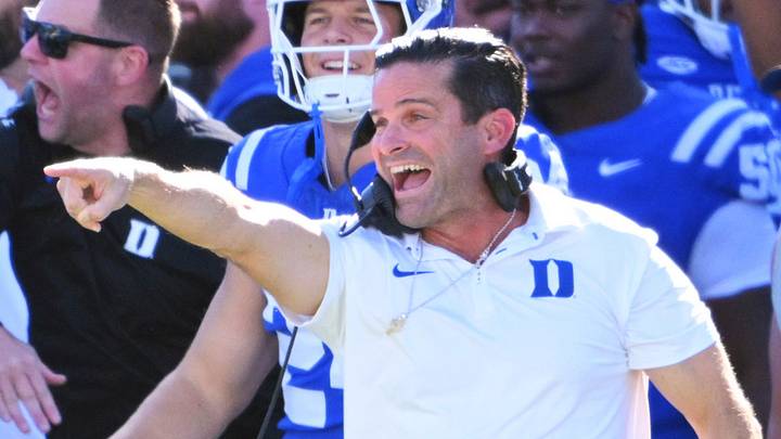 Sep 26, 2026; Durham, North Carolina, USA; Duke Blue Devils head coach Manny Diaz reacts during the first quarter against the William & Mary Tribe at Wallace Wade Stadium. Mandatory Credit: Zachary Taft-Imagn Images Sep 26, 2026; Durham, North Carolina, USA; Duke Blue Devils head coach Manny Diaz reacts during the first quarter against the William & Mary Tribe at Wallace Wade Stadium. Mandatory Credit: Zachary Taft-Imagn Images