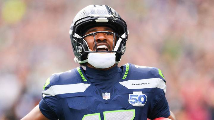 Seattle Seahawks wide receiver Tory Horton (15) smiles