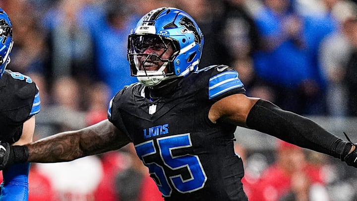 Detroit Lions linebacker Derrick Barnes (55). Detroit Lions linebacker Derrick Barnes (55).