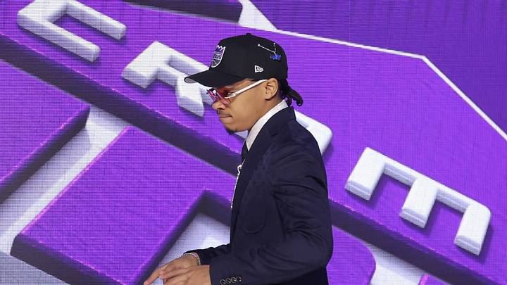 Jun 23, 2026; New York, NY, USA; The seventh pick in the 2026 NBA draft, Arkansas guard Darius Acuff Jr. after he was selected by the Sacramento Kings at Barclays Center. Jun 23, 2026; New York, NY, USA; The seventh pick in the 2026 NBA draft, Arkansas guard Darius Acuff Jr. after he was selected by the Sacramento Kings at Barclays Center.