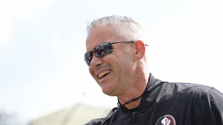 Sep 20, 2025; Tallahassee, Florida, USA; Florida State Seminoles head coach Mike Norvell before the game against the Kent State Golden Flashes at Doak S. Campbell Stadium. Mandatory Credit: Melina Myers-Imagn Images