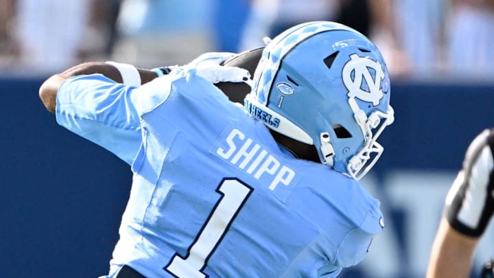 Sep 13, 2025; Chapel Hill, North Carolina, USA; North Carolina Tar Heels wide receiver Jordan Shipp (1) makes a catch in the second quarter at Kenan Stadium. Mandatory Credit: Bob Donnan-Imagn Images Sep 13, 2025; Chapel Hill, North Carolina, USA; North Carolina Tar Heels wide receiver Jordan Shipp (1) makes a catch in the second quarter at Kenan Stadium. Mandatory Credit: Bob Donnan-Imagn Images