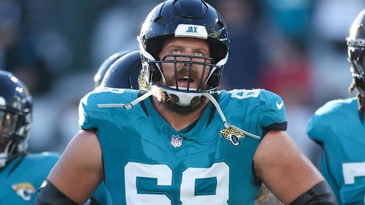 Dec 1, 2024; Jacksonville, Florida, USA; Jacksonville Jaguars guard Brandon Scherff (68) looks on against the Houston Texans in the fourth quarter at EverBank Stadium. Mandatory Credit: Nathan Ray Seebeck-Imagn Images Dec 1, 2024; Jacksonville, Florida, USA; Jacksonville Jaguars guard Brandon Scherff (68) looks on against the Houston Texans in the fourth quarter at EverBank Stadium. Mandatory Credit: Nathan Ray Seebeck-Imagn Images