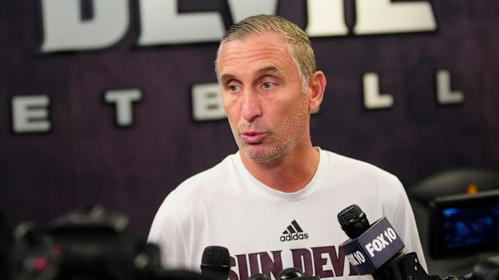 ASU head coach Bobby Hurley speaks to the press at Weatherup Center in Tempe, Ariz. on June 4, 2025. ASU head coach Bobby Hurley speaks to the press at Weatherup Center in Tempe, Ariz. on June 4, 2025.