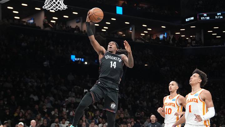 Apr 3, 2026; Brooklyn, New York, USA; Brooklyn Nets guard Terance Mann (14) shoots a layup against the Atlanta Hawks during the first half at Barclays Center. Mandatory Credit: Gregory Fisher-Imagn Images Apr 3, 2026; Brooklyn, New York, USA; Brooklyn Nets guard Terance Mann (14) shoots a layup against the Atlanta Hawks during the first half at Barclays Center. Mandatory Credit: Gregory Fisher-Imagn Images