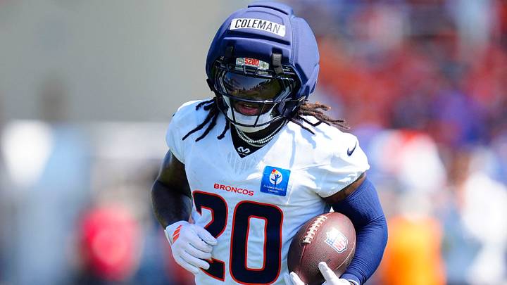 Jul 31, 2026; Englewood, CO, USA; Denver Broncos running back Jonah Coleman (20) during training camp at Broncos Park. Jul 31, 2026; Englewood, CO, USA; Denver Broncos running back Jonah Coleman (20) during training camp at Broncos Park.