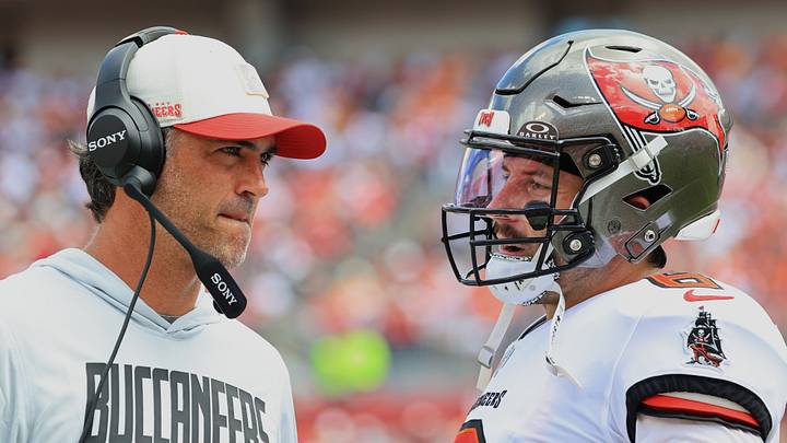Sep 20, 2026; Tampa, Florida, USA; Tampa Bay Buccaneers quarterback Baker Mayfield (6) with head coach Todd Bowles during the first half against the Cleveland Browns at Raymond James Stadium. Mandatory Credit: Kim Klement Neitzel-Imagn Images Sep 20, 2026; Tampa, Florida, USA; Tampa Bay Buccaneers quarterback Baker Mayfield (6) with head coach Todd Bowles during the first half against the Cleveland Browns at Raymond James Stadium. Mandatory Credit: Kim Klement Neitzel-Imagn Images