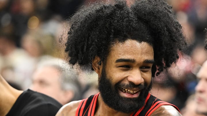 Jan 20, 2026; Chicago, Illinois, USA; Chicago Bulls guard Coby White (0), left, laughs with guard Tre Jones (30) on the bench during the second half against the LA Clippers at United Center. Mandatory Credit: Matt Marton-Imagn Images Jan 20, 2026; Chicago, Illinois, USA; Chicago Bulls guard Coby White (0), left, laughs with guard Tre Jones (30) on the bench during the second half against the LA Clippers at United Center. Mandatory Credit: Matt Marton-Imagn Images