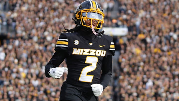 Nov 8, 2025; Columbia, Missouri, USA; Missouri Tigers wide receiver Marquis Johnson celebrates a play against Texas A&M at Faurot Field.