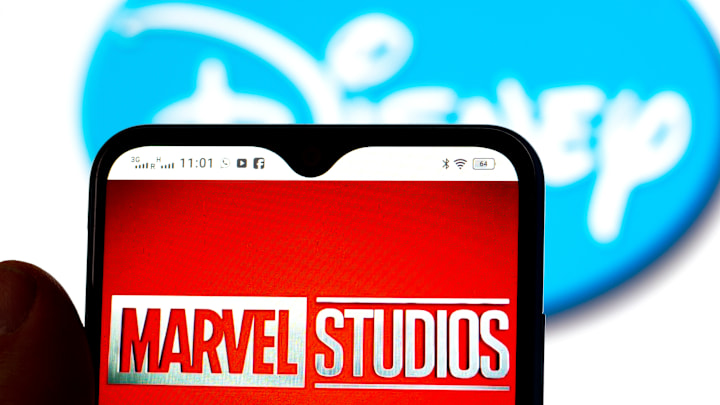 In this photo illustration, the Marvel Studios logo is seen... In this photo illustration, the Marvel Studios logo is seen...