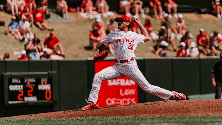 LHP Cooper Consiglio throws a pitch in NC State's 2-0 loss to Duke on Sunday, April 12, 2026. LHP Cooper Consiglio throws a pitch in NC State's 2-0 loss to Duke on Sunday, April 12, 2026.