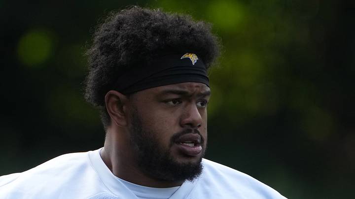 Former Minnesota Vikings defensive tackle Taki Taimani (94) during practice at The Grove Former Minnesota Vikings defensive tackle Taki Taimani (94) during practice at The Grove