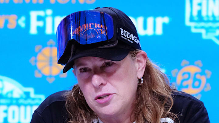 Apr 5, 2026; Phoenix, AZ, USA; UCLA Bruins head coach Cori Close speaks in a press conference after defeating the South Carolina Gamecocks during the National Championship game of the women's 2026 NCAA Tournament at Mortgage Matchup Center. Mandatory Credit: Kirby Lee-Imagn Images Apr 5, 2026; Phoenix, AZ, USA; UCLA Bruins head coach Cori Close speaks in a press conference after defeating the South Carolina Gamecocks during the National Championship game of the women's 2026 NCAA Tournament at Mortgage Matchup Center. Mandatory Credit: Kirby Lee-Imagn Images