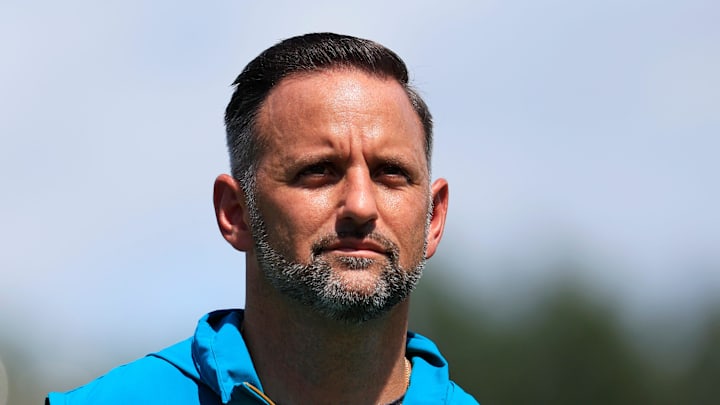 Jacksonville Jaguars defensive coordinator Anthony Campanile walks off the field to be interviewed by media members after an NFL training camp session at the Miller Electric Center, Thursday, Aug. 14, 2025 in Jacksonville, Fla. Jacksonville Jaguars defensive coordinator Anthony Campanile walks off the field to be interviewed by media members after an NFL training camp session at the Miller Electric Center, Thursday, Aug. 14, 2025 in Jacksonville, Fla.