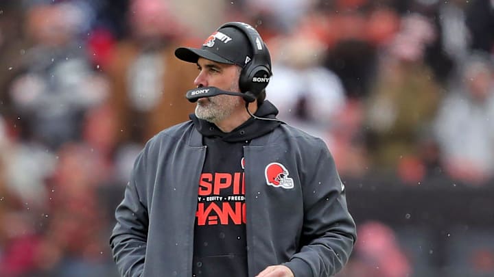 Cleveland Browns head coach Kevin Stefanski paces the sideline during the first half of an NFL football game against the Tennessee Titans at Huntington Bank Field, Dec. 7, 2025, in Cleveland, Ohio. Cleveland Browns head coach Kevin Stefanski paces the sideline during the first half of an NFL football game against the Tennessee Titans at Huntington Bank Field, Dec. 7, 2025, in Cleveland, Ohio.