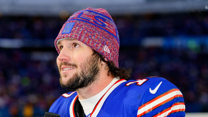 Dec 7, 2025; Orchard Park, New York, USA; Buffalo Bills quarterback Josh Allen (17) is interviewed after the game against the Cincinnati Bengals at Highmark Stadium. Mandatory Credit: Gregory Fisher-Imagn Images Dec 7, 2025; Orchard Park, New York, USA; Buffalo Bills quarterback Josh Allen (17) is interviewed after the game against the Cincinnati Bengals at Highmark Stadium. Mandatory Credit: Gregory Fisher-Imagn Images