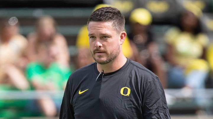 Oregon head coach Dan Lanning walks the field as the Oregon Ducks warm up to host Portland State in the Ducks season opener Saturday, Sept. 2, 2023, at Autzen Stadium in Eugene, Ore. Oregon head coach Dan Lanning walks the field as the Oregon Ducks warm up to host Portland State in the Ducks season opener Saturday, Sept. 2, 2023, at Autzen Stadium in Eugene, Ore.