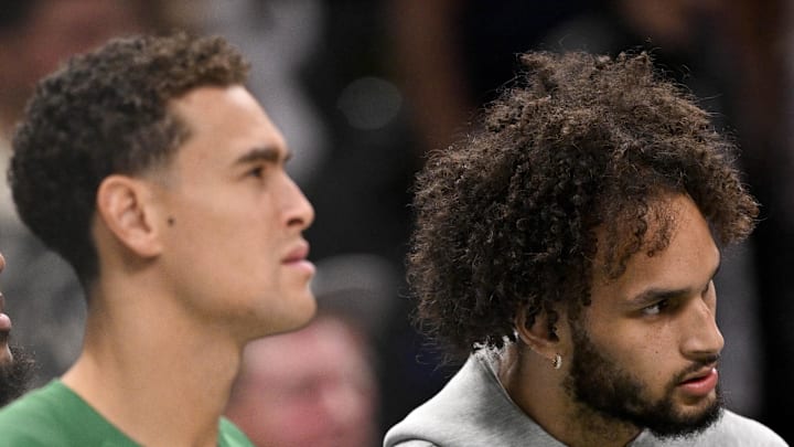 Dallas Mavericks forward Daniel Gafford and forward Dwight Powell and center Dereck Lively II. Dallas Mavericks forward Daniel Gafford and forward Dwight Powell and center Dereck Lively II.