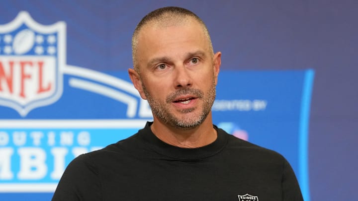 Las Vegas Raiders general manager John Spytek speaks at the NFL Scouting Combine.