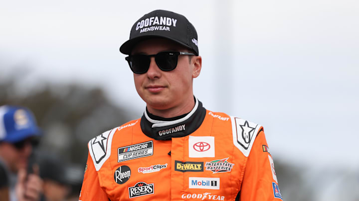 Oct 26, 2025; Martinsville, Virginia, USA; NASCAR Cup Series driver Christopher Bell (20) before the Xfinity 500 at Martinsville Speedway. Oct 26, 2025; Martinsville, Virginia, USA; NASCAR Cup Series driver Christopher Bell (20) before the Xfinity 500 at Martinsville Speedway.