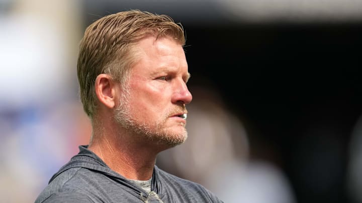 Aug 9, 2025; Inglewood, California, USA; Los Angeles Rams general manager Les Snead watches during the game against the Dallas Cowboys at SoFi Stadium. Mandatory Credit: Kirby Lee-Imagn Images