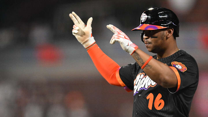 San Francisco Giants first baseman Rafael Devers (16) celebrates a single against the St. Louis Cardinals during the fourth inning at Oracle Park. 