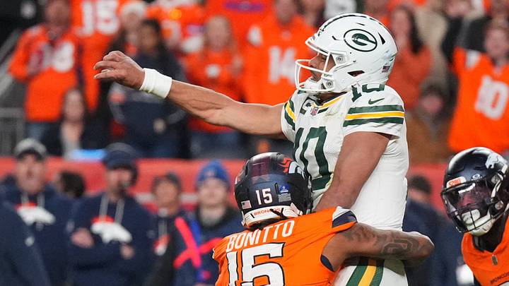 Green Bay Packers quarterback Jordan Love (10) is hit by Denver Broncos linebacker Nik Bonitto last season. Green Bay Packers quarterback Jordan Love (10) is hit by Denver Broncos linebacker Nik Bonitto last season.