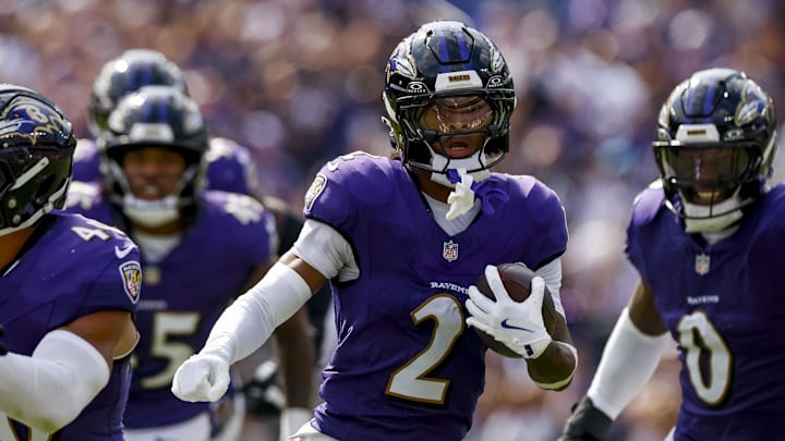 Sep 14, 2025; Baltimore, Maryland, USA; Baltimore Ravens cornerback Nate Wiggins (2) runs the ball during the third quarter at M&T Bank Stadium. Mandatory Credit: Peter Casey-Imagn Images Sep 14, 2025; Baltimore, Maryland, USA; Baltimore Ravens cornerback Nate Wiggins (2) runs the ball during the third quarter at M&T Bank Stadium. Mandatory Credit: Peter Casey-Imagn Images