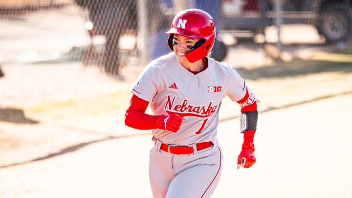 Nebraska infielder Ava Kuszak rounds the bases after one of her three home runs Sunday against Montana. Nebraska infielder Ava Kuszak rounds the bases after one of her three home runs Sunday against Montana.