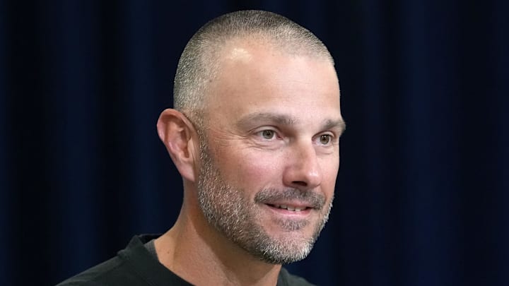 Las Vegas Raiders general manager John Spytek speaks at the NFL Scouting Combine.
