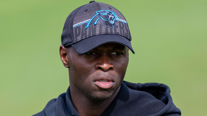 Carolina Panthers defensive coordinator Ejiro Evero
