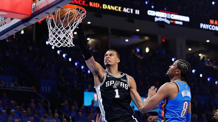 May 18, 2026; Oklahoma City, Oklahoma, USA; San Antonio Spurs center Victor Wembanyama (1) dunks the ball in the second quarter against the Oklahoma City Thunder during Game 1 of the Western Conference Finals for the 2026 NBA playoffs at Paycom Center. May 18, 2026; Oklahoma City, Oklahoma, USA; San Antonio Spurs center Victor Wembanyama (1) dunks the ball in the second quarter against the Oklahoma City Thunder during Game 1 of the Western Conference Finals for the 2026 NBA playoffs at Paycom Center.