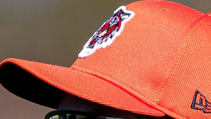 Detroit Tigers orange hat during spring training. Detroit Tigers orange hat during spring training.
