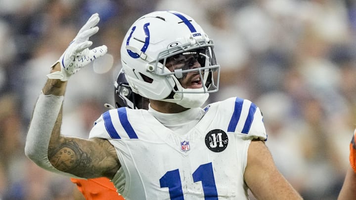 Sep 14, 2025; Indianapolis, Indiana, USA; Indianapolis Colts wide receiver Michael Pittman Jr. (11) reacts to a play against the Denver Broncos at Lucas Oil Stadium. Mandatory Credit: INDIANAPOLIS STAR-USA TODAY Network via Imagn Images Sep 14, 2025; Indianapolis, Indiana, USA; Indianapolis Colts wide receiver Michael Pittman Jr. (11) reacts to a play against the Denver Broncos at Lucas Oil Stadium. Mandatory Credit: INDIANAPOLIS STAR-USA TODAY Network via Imagn Images