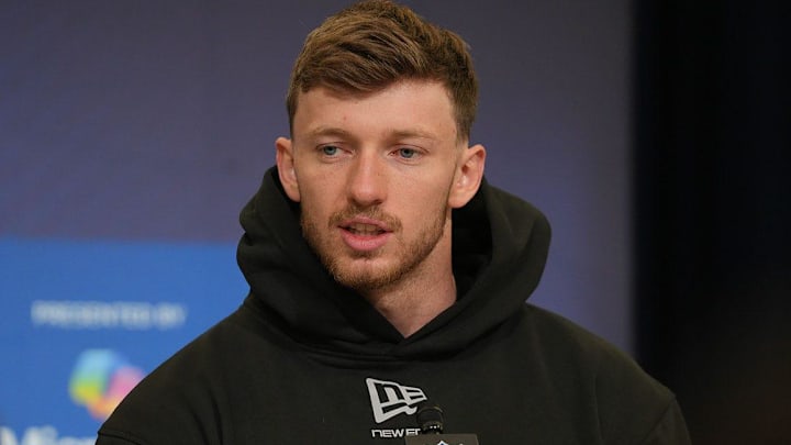 Dillon Thieneman meets with the media at the 2026 NFL Combine. Dillon Thieneman meets with the media at the 2026 NFL Combine.