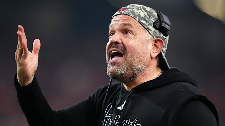 Nebraska head coach Matt Rhule on the sideline during the Huskers' 42-22 loss in the Las Vegas Bowl.