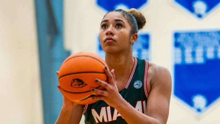 Miami forward Cameron Williams (44) shooting a free throw at the 2024 Maui Invitational 