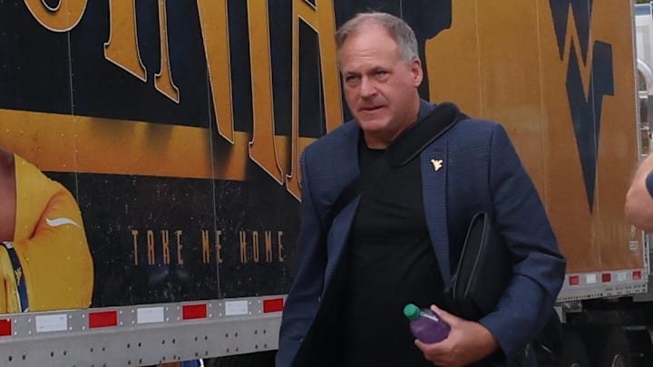 Oct 3, 2025; Provo, Utah, USA; West Virginia Mountaineers head coach Rich Rodriguez arrives at LaVell Edwards Stadium before the game against the Brigham Young Cougars. Mandatory Credit: Rob Gray-Imagn Images