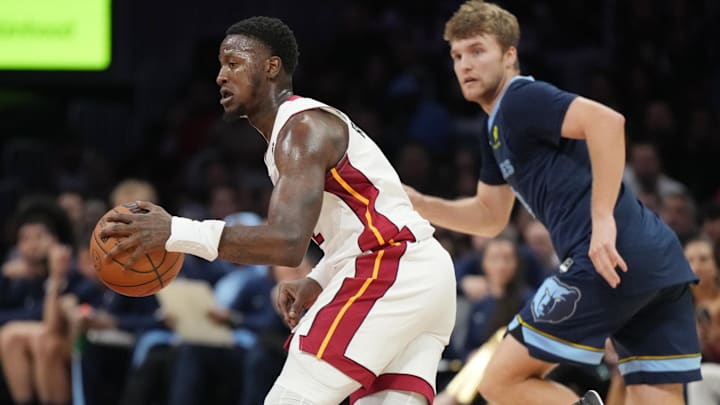 Oct 17, 2025; Miami, Florida, USA;  Miami Heat guard Terry Rozier (2) brings the ball up the court against the Memphis Grizzlies during the second half at Kaseya Center. Mandatory Credit: Jim Rassol-Imagn Images