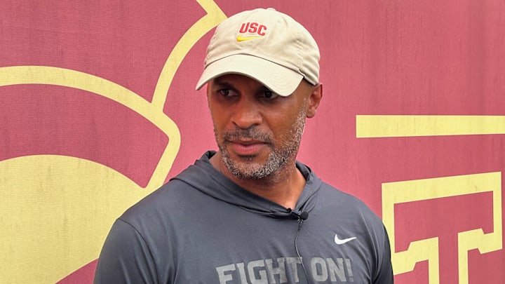 Defensive coordinator D'Anton Lynn speaks to the media after USC Fall Camp. Defensive coordinator D'Anton Lynn speaks to the media after USC Fall Camp.