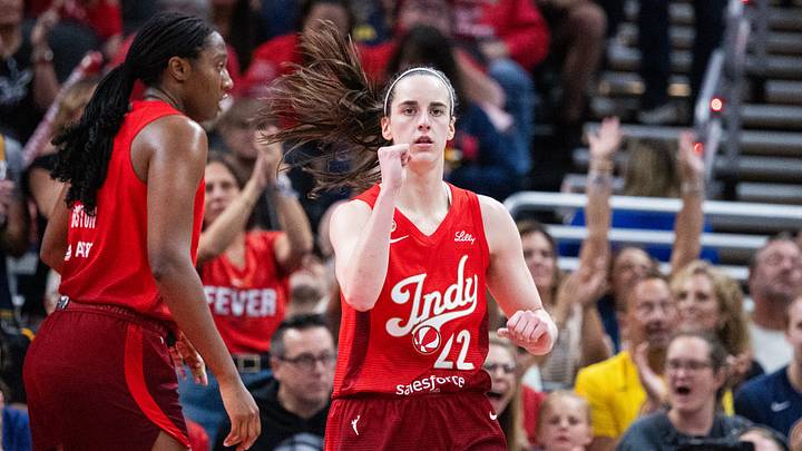 Aug 14, 2026; Indianapolis, Indiana, USA; Indiana Fever guard Caitlin Clark (22) celebrates a made basket in the second half against the Dallas Wings at Gainbridge Fieldhouse. Mandatory Credit: Trevor Ruszkowski-Imagn Images Aug 14, 2026; Indianapolis, Indiana, USA; Indiana Fever guard Caitlin Clark (22) celebrates a made basket in the second half against the Dallas Wings at Gainbridge Fieldhouse. Mandatory Credit: Trevor Ruszkowski-Imagn Images