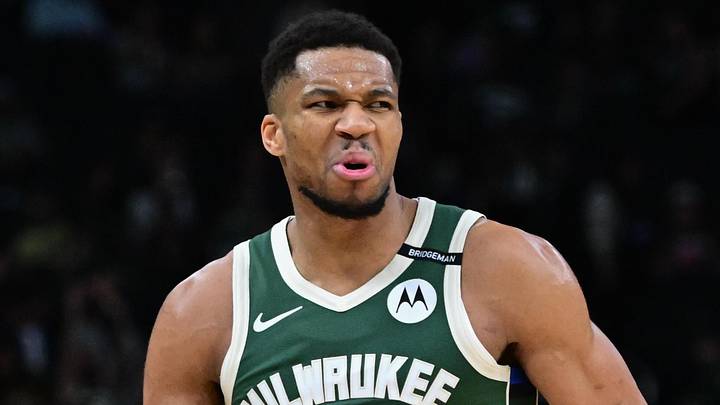 Apr 1, 2025; Milwaukee, Wisconsin, USA; Milwaukee Bucks forward Giannis Antetokounmpo (34) reacts in the fourth quarter against the Phoenix Suns at Fiserv Forum. Mandatory Credit: Benny Sieu-Imagn Images Apr 1, 2025; Milwaukee, Wisconsin, USA; Milwaukee Bucks forward Giannis Antetokounmpo (34) reacts in the fourth quarter against the Phoenix Suns at Fiserv Forum. Mandatory Credit: Benny Sieu-Imagn Images