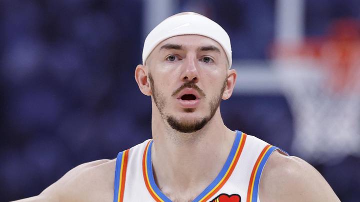 May 26, 2026; Oklahoma City, Oklahoma, USA; Oklahoma City Thunder guard Alex Caruso (9) reacts after a basket during the first quarter against the San Antonio Spurs in game five of the western conference finals for the 2026 NBA playoffs at Paycom Center. Mandatory Credit: Alonzo Adams-Imagn Images May 26, 2026; Oklahoma City, Oklahoma, USA; Oklahoma City Thunder guard Alex Caruso (9) reacts after a basket during the first quarter against the San Antonio Spurs in game five of the western conference finals for the 2026 NBA playoffs at Paycom Center. Mandatory Credit: Alonzo Adams-Imagn Images