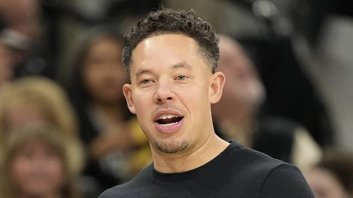 Dec 2, 2025; San Antonio, Texas, USA; San Antonio Spurs Head Coach Mitch Johnson reacts during the second half against the Memphis Grizzlies at Frost Bank Center. Mandatory Credit: Scott Wachter-Imagn Images