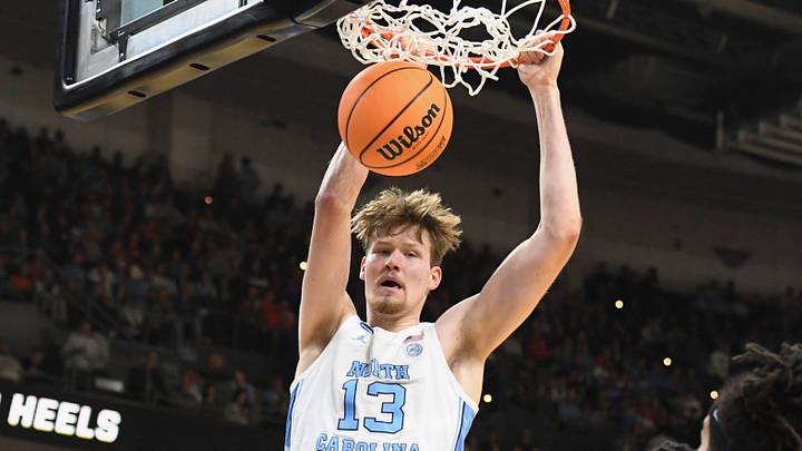 North Carolina Tar Heels center Henri Veesaar (13) dunks the ball Thursday, March 19, 2026, during the NCAA Men’s Basketball Tournament first round game against the VCU Rams at Bon Secours Wellness Arena in Greenville, South Carolina.