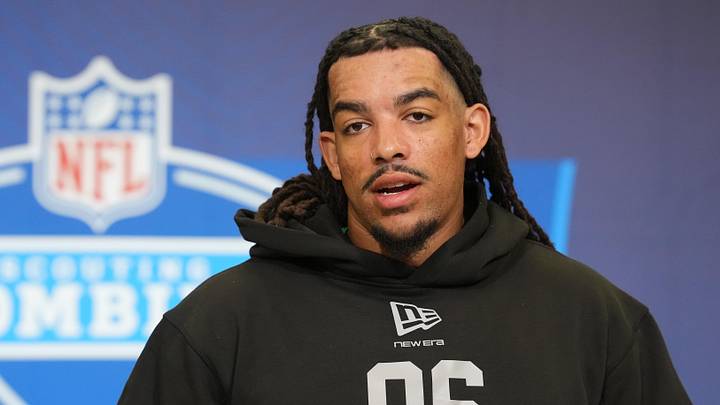 TCU linebacker Kaleb Elarms-Orr speaks during the NFL Scouting Combine at the Indiana Convention Center TCU linebacker Kaleb Elarms-Orr speaks during the NFL Scouting Combine at the Indiana Convention Center