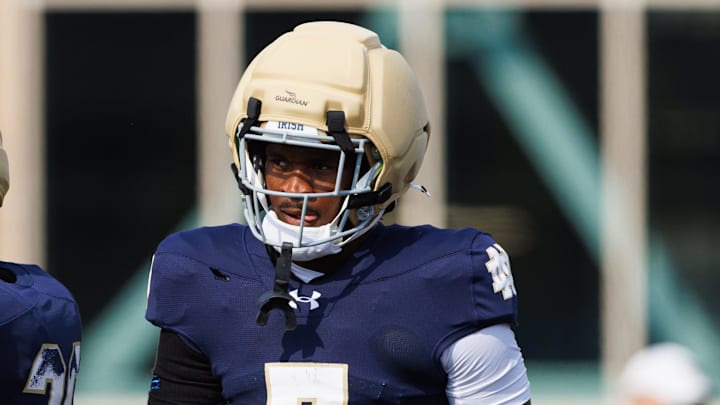 Notre Dame tight end Ty Washington (7) during a football practice at Irish Athletic Center on Saturday, Aug. 2, 2025, in South Bend.